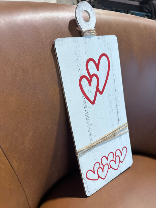 Cutting Board Inspired Sign - Distressed White with Hearts