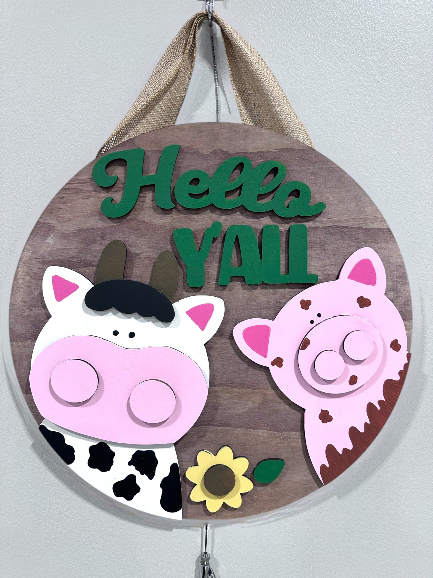 Door Hanger - Hello Y'all - Cow and Pig