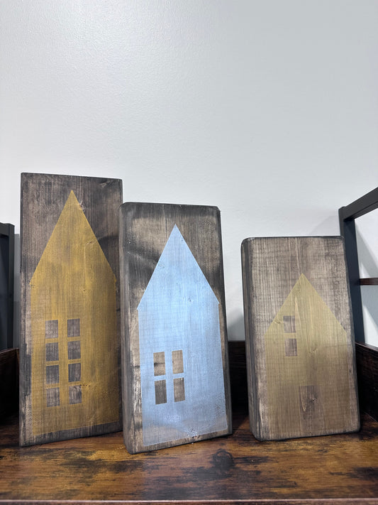 Set of Three Shelf Sitters - Simple Houses